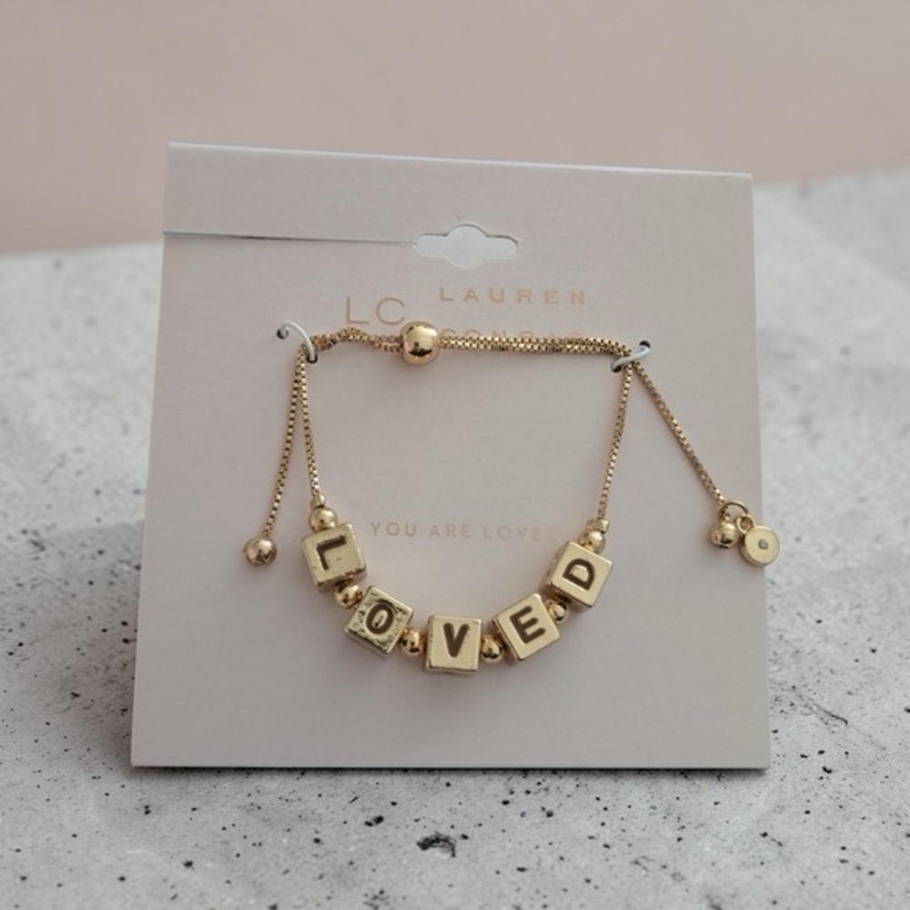 NWT LC Lauren Conrad Gold 'Loved' Charm Bracelet